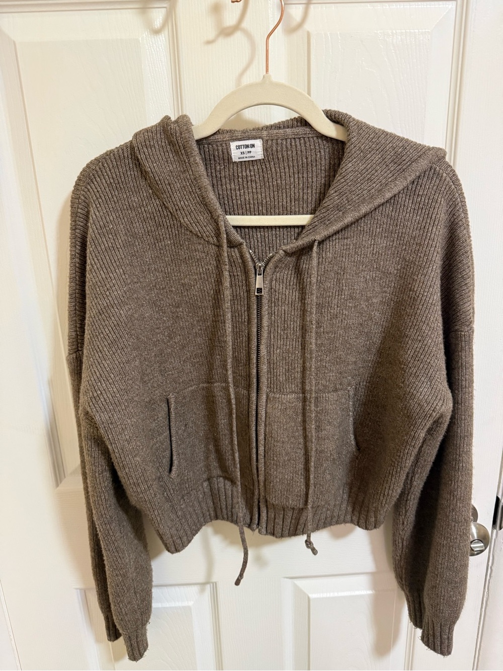 Cotton On Taupe Hooded Knitted Zip Hoodie